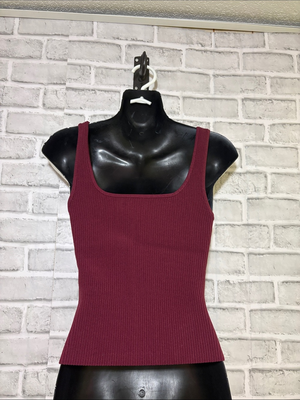 Babaton Ribbed Square-Neck Tank Top - Wine, medium - Picture 3 of 6